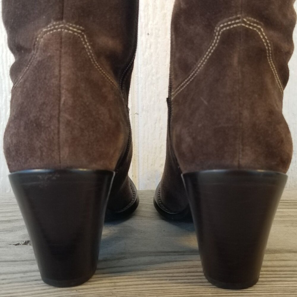 Via Spiga Womens Brown Suede Leather Stacked Heel Boots 7 M Brazil - Picture 5 of 13